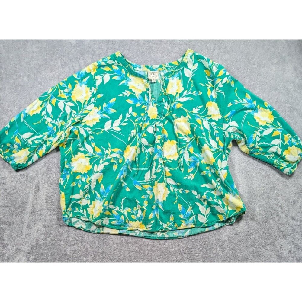 St Johns Bay Blouse Womens Size 3X Floral Front Tie Half Sleeve Casual Summer